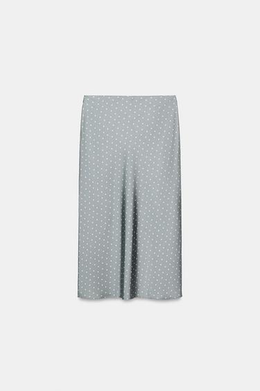 JUPE MI-LONGUE SATINÉE - Bleu / Blanc de Zara - Image 4