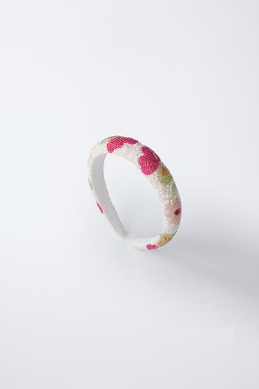 FLORAL BEADED HEADBAND - Pinks by Zara - Image 0