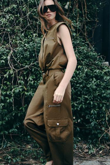 PUFFER GILET WITH ZIPS - Khaki by Zara - Image 5