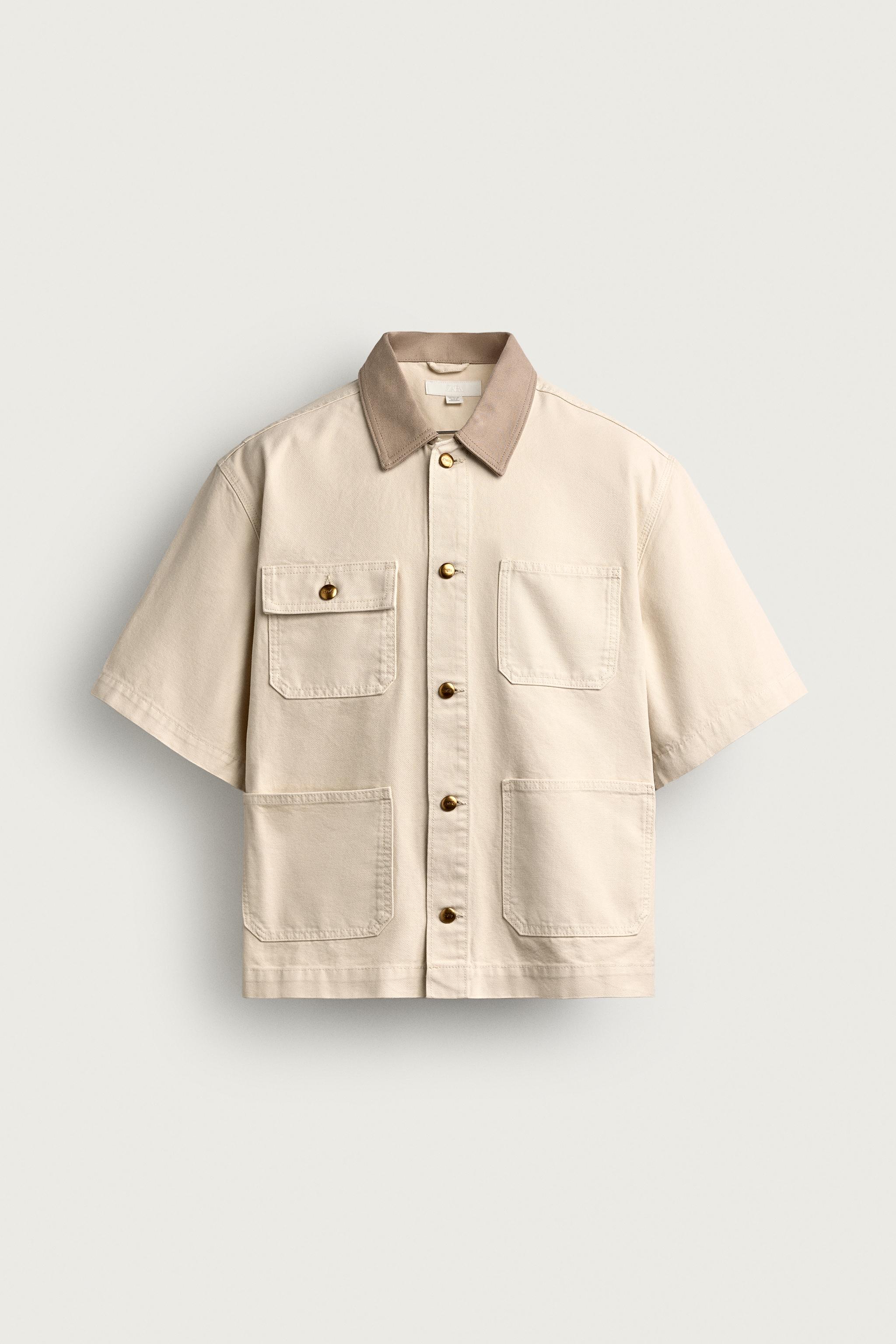 Zara SHORT SLEEVE CONTRAST COLLAR OVERSHIRT — фото 7