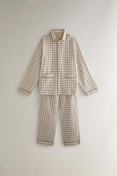 CONJUNTO PIJAMA ALGODÃO QUADRADOS NATAL - Cru da Zara