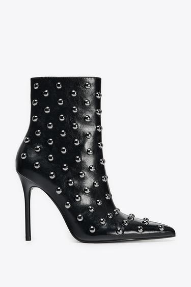 Zara METAL APPLIQUÉ STILETTO HEELED ANKLE BOOTS - Black