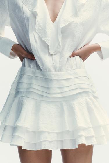 EMBROIDERED RUFFLE SHORT DRESS - White by Zara - Image 2