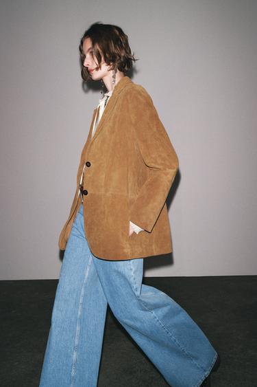 BLAZER EN CUIR 100 % ZW COLLECTION LIMITED EDITION - Sable de Zara