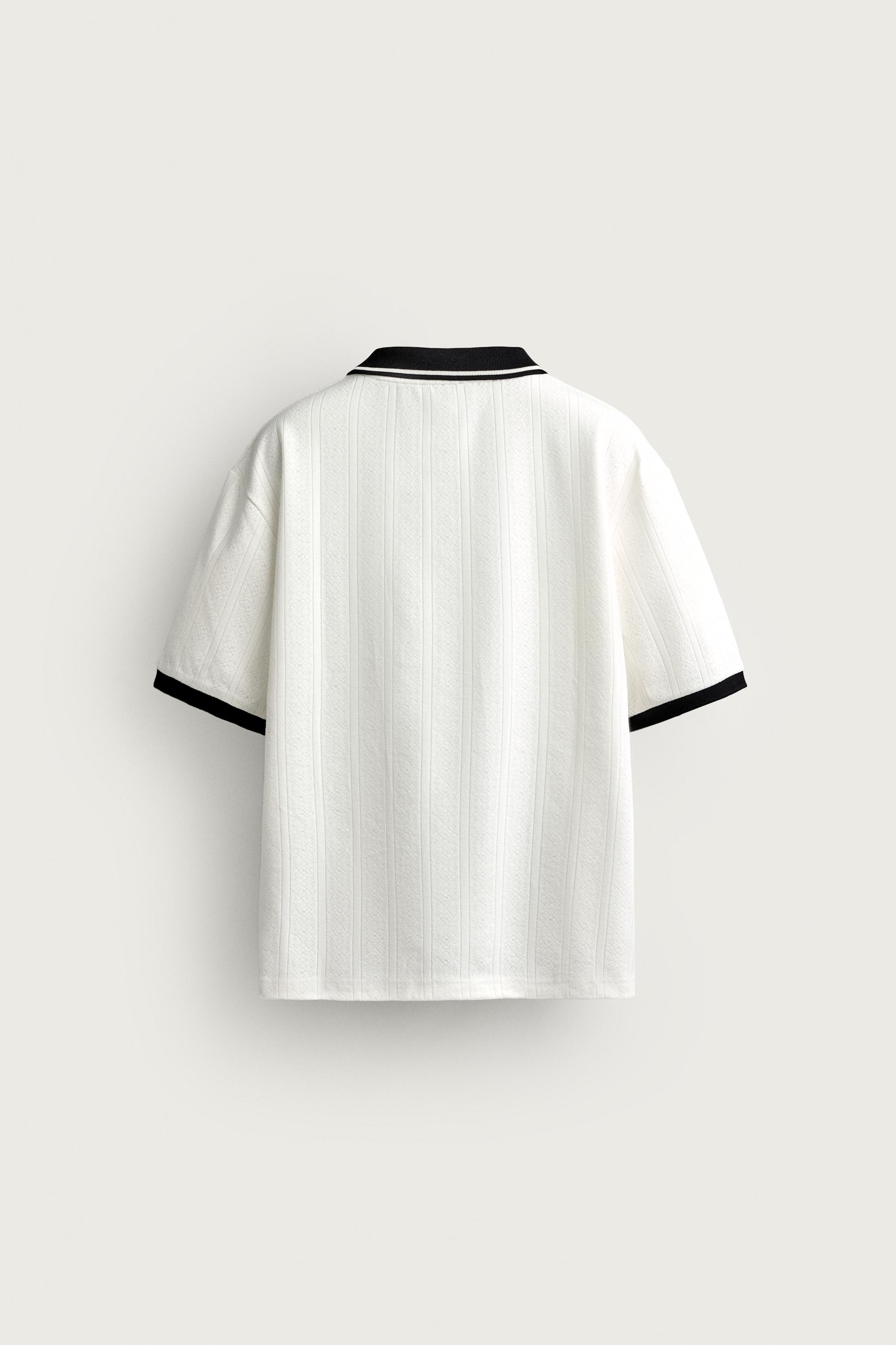 Zara NAKIŞ DETAYLI TEXTURE POLO T-SHIRT görsel 8