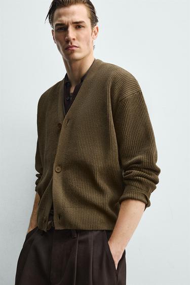 TEXTURED RELAXED FIT CARDIGAN - Khaki by Zara - Image 5
