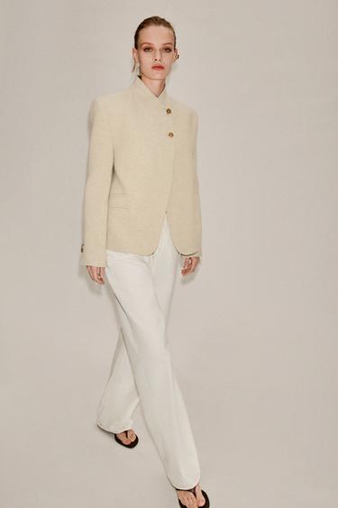 Zara ZW COLLECTION WOOL DOUBLE BREASTED BLAZER - Stone