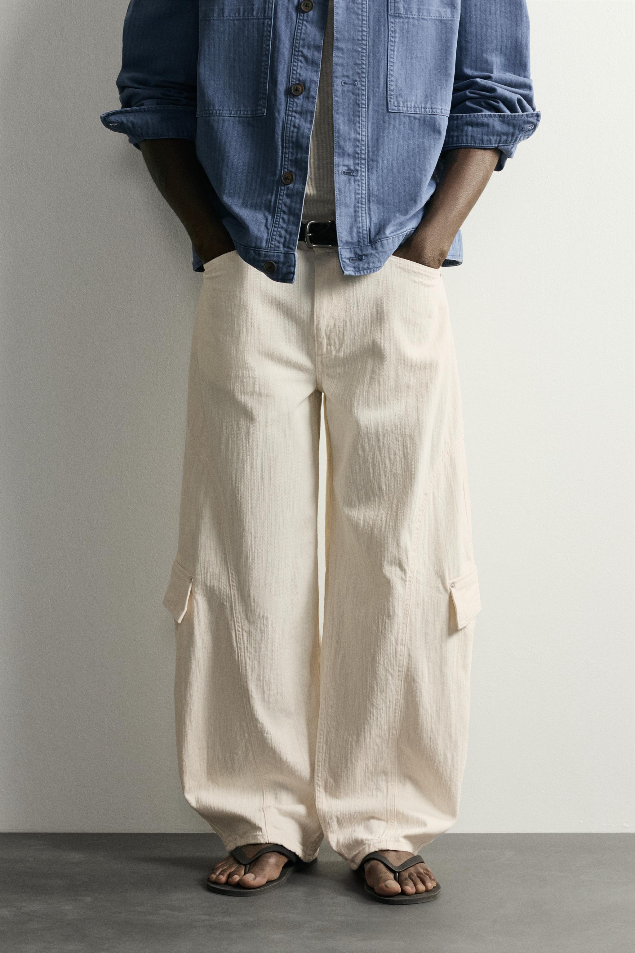 BALLOON FIT CARGO JEANS — white