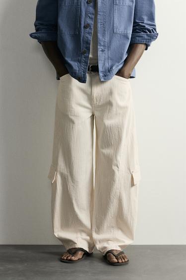 BALLOON FIT CARGO JEANS — white 2