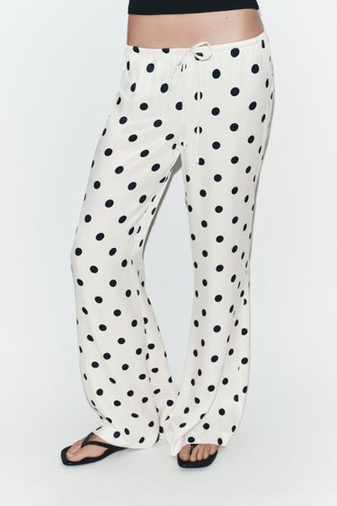 PANTALLONA SATEN ME LIDHËSE ME PIKA - E bardhë/E zezë nga Zara