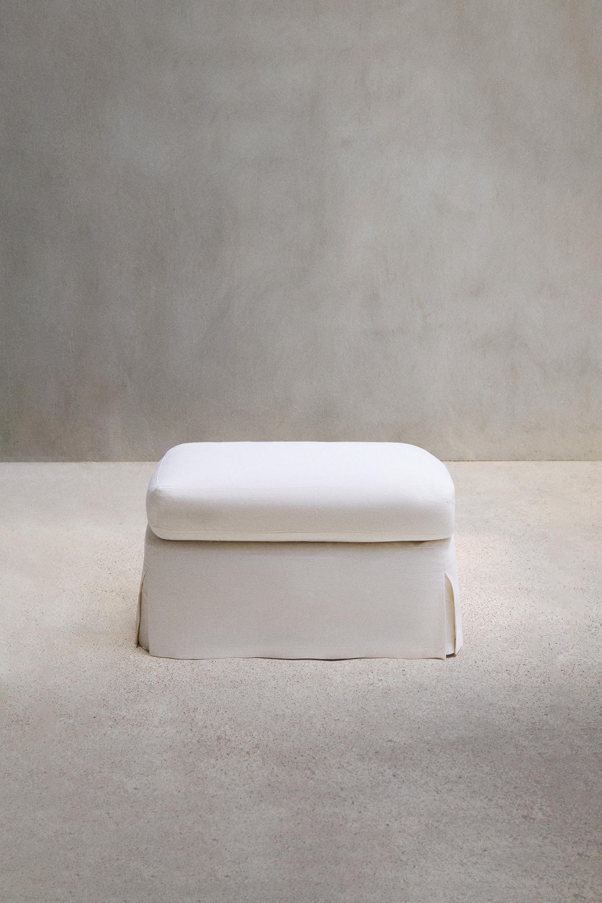 FOOTSTOOL 01 LINEN COVER — Ecru