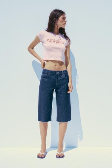 QUẦN SHORT BERMUDA DENIM TRF ỐNG LỬNG CẠP LỠ - Màu chàm đậm từ Zara