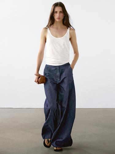 Zara 100% linen strappy top - Oyster-white