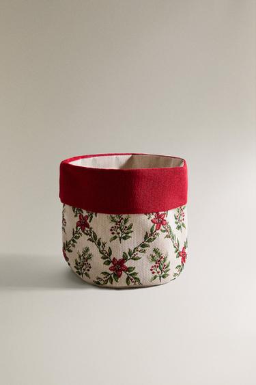 FLORAL CHRISTMAS BREAD BASKET - Red by Zara - Image 0