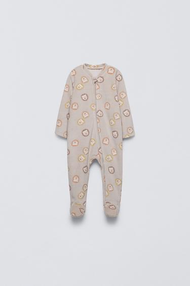 Zara 0-24 MONTHS/ VELOUR LION ONE PIECE PAJAMAS - taupe brown