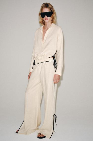 ΠΑΝΤΕΛΟΝΙ ΜΕ ΡΕΛΙΑ 100% ΛΙΝΟ ZW COLLECTION - Μπεζ του Zara