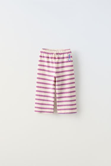 БРЮКИ-КЮЛОТЫ В ПОЛОСКУ С ВЫШИВКОЙ — СВЕТЛО-БЕЖЕВЫЙ от Zara — изображение 0