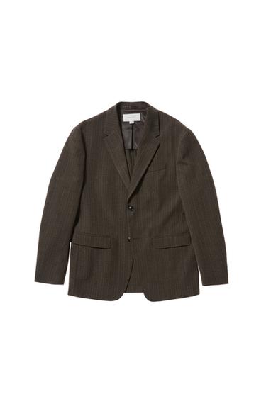 STRIPED TEXTURED BLAZER - Brown / Green by Zara