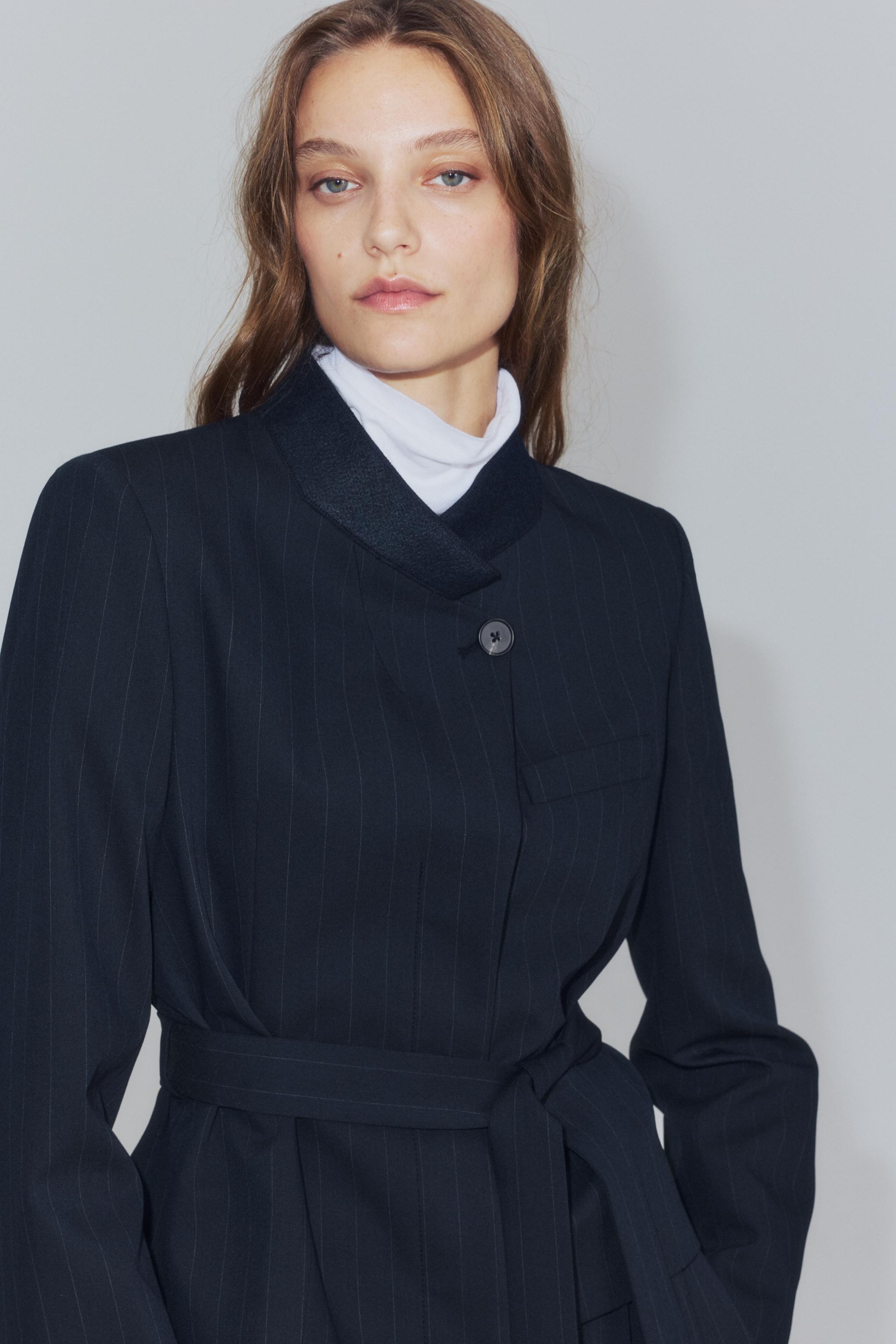 Zw Collection Striped Combined Collar Belted Blazer by Zara