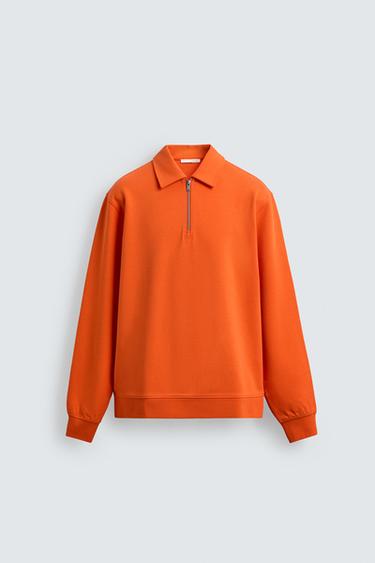 INTERLOCK POLO SWEATSHIRT WITH ZIP - Orange by Zara