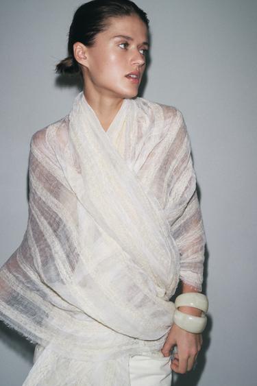 LINEN STRIPE SCARF - Ecru by Zara - Image 3