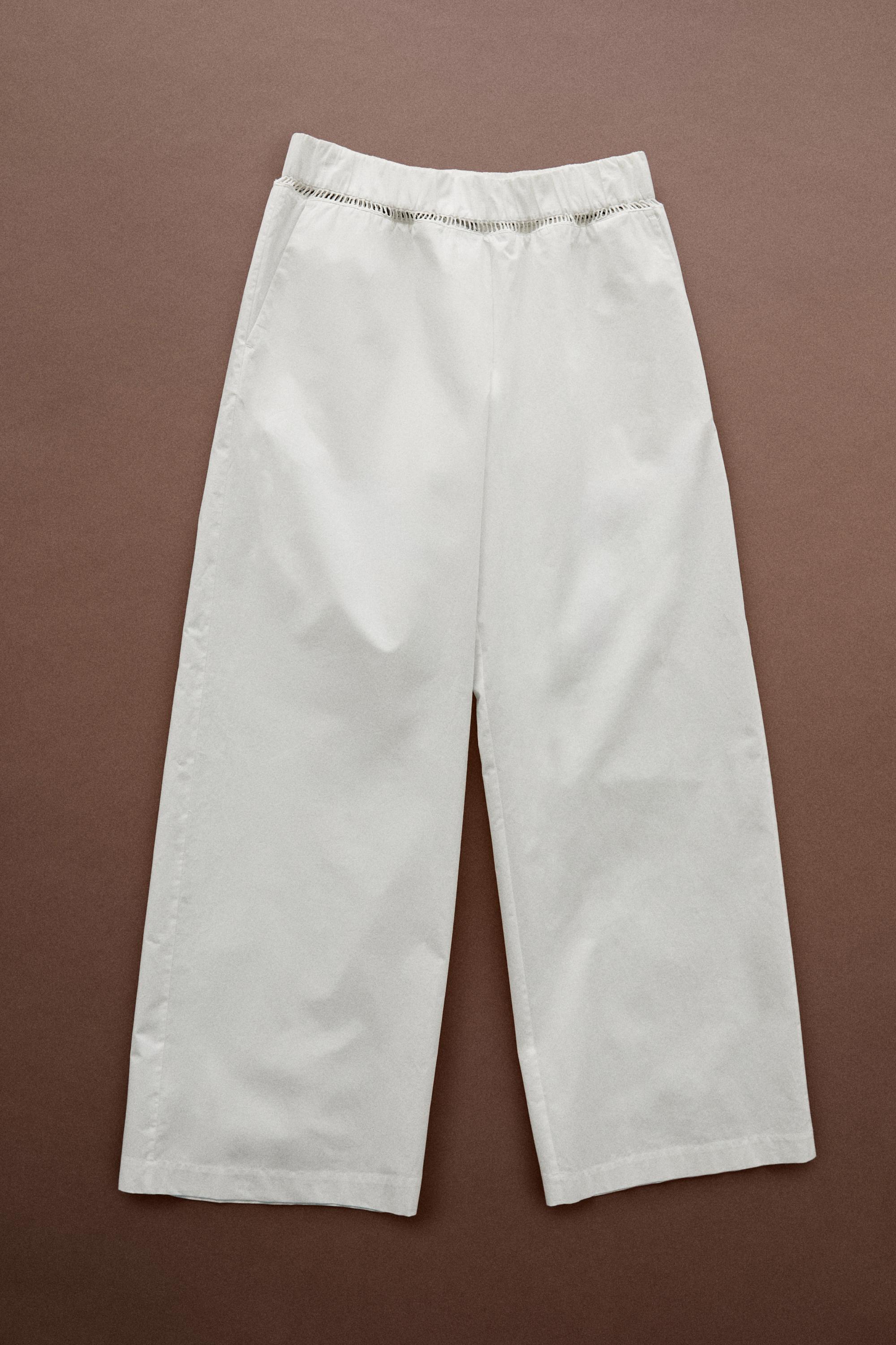 100% cotton elasticated pants - STUDIO — Oyster-white