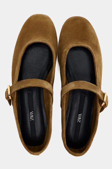 BALLERINES EN CROÛTE DE CUIR - Marron foncé de Zara - Image 7