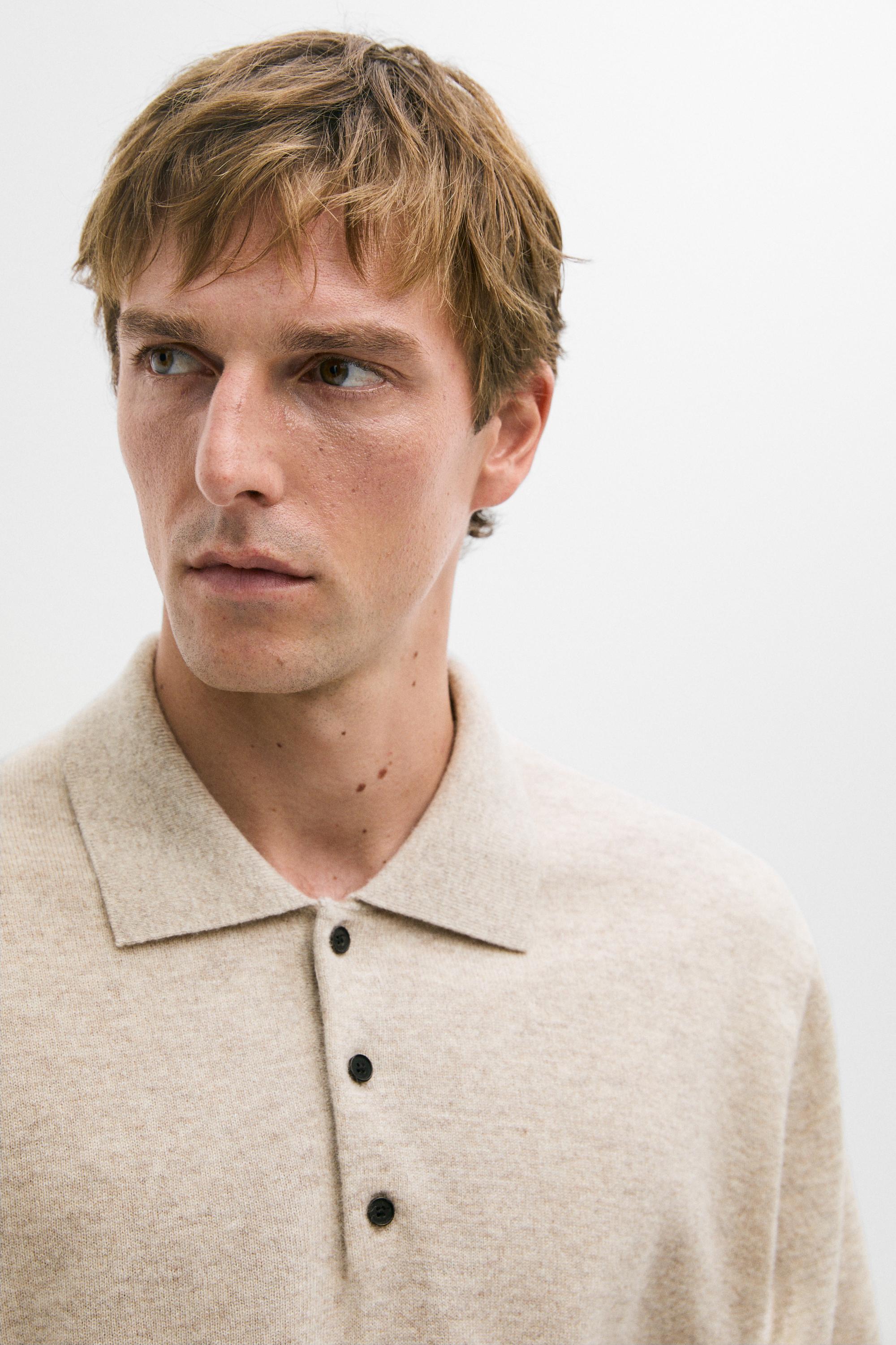 Wool cashmere blend polo sweater