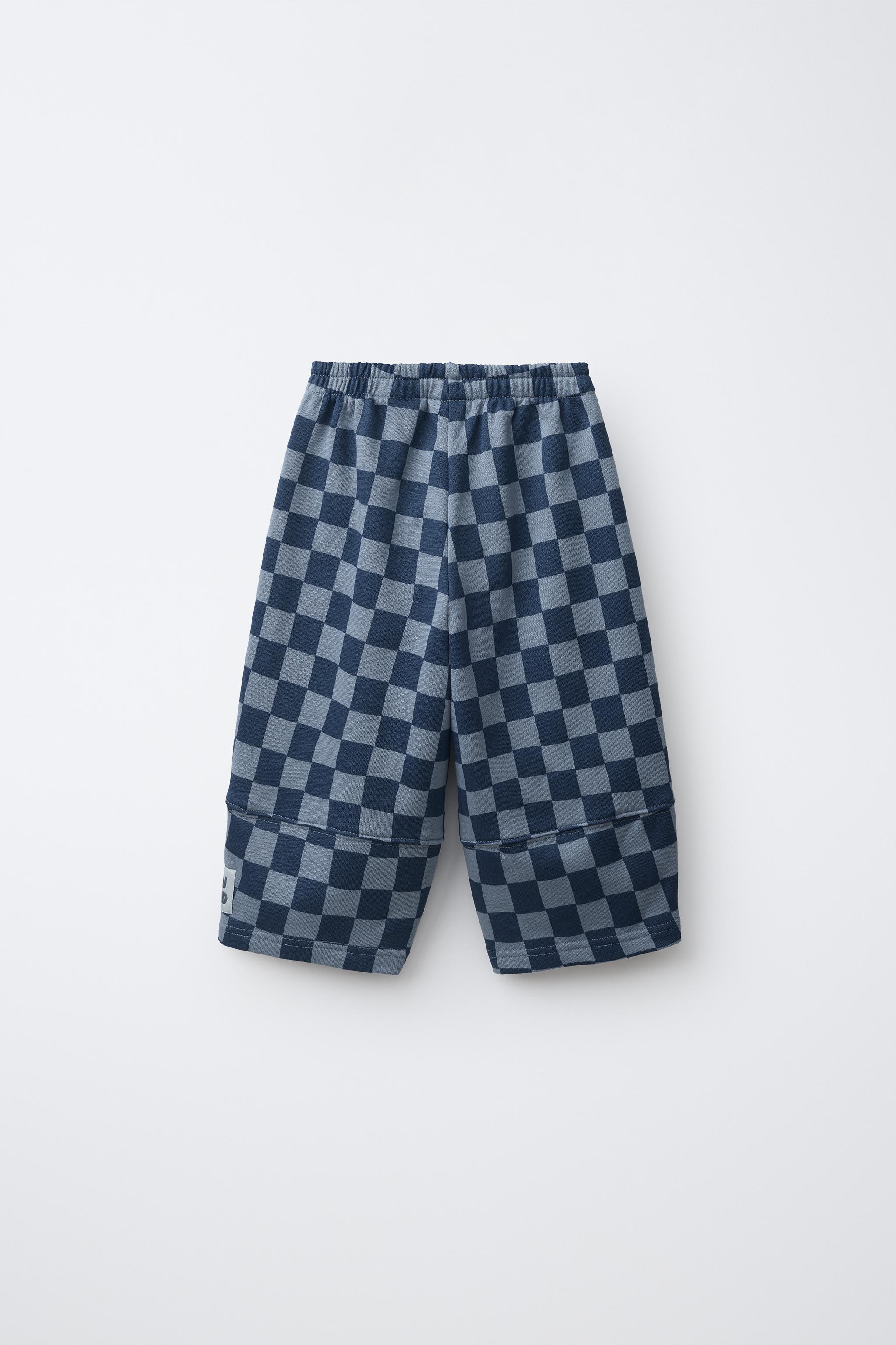 CHECKERED BARREL PANTS — Ink blue