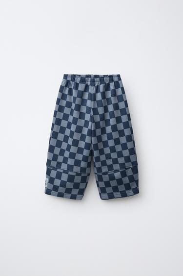 CHECKERBOARD BARREL PANTS — Ink blue 2