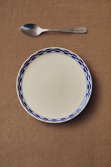 CERAMIC DESSERT PLATE WITH CHECKED EDGE - Ecru by Zara - Image 5