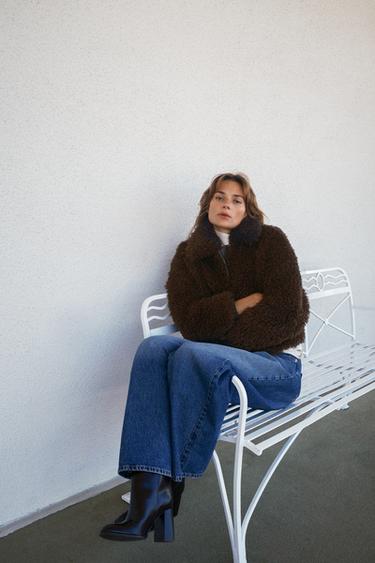 LONG FAUX SHEARLING JACKET - Brown by Zara