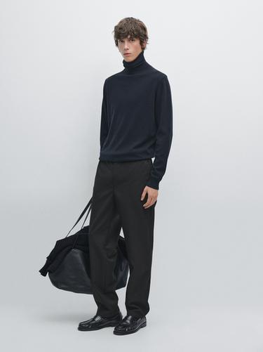 Pull à col montant en maille de laine mélangée - Bleu marine de Zara - Image 0