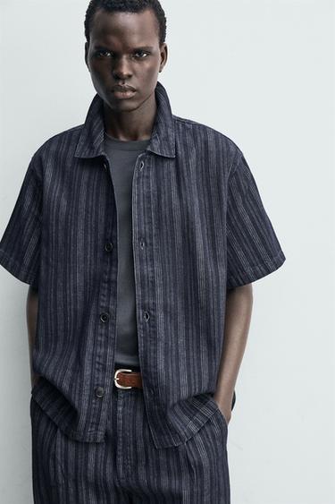 RELAXED FIT STRIPED JACQUARD SHIRT - Blue by Zara - Image 5