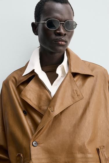 BLOUSON RELAXED EN CUIR NAPPA - Marron clair de Zara