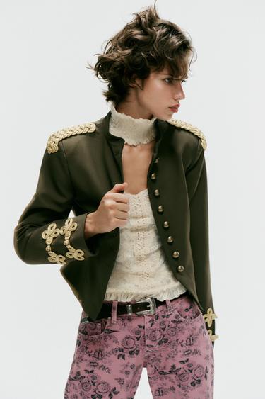 Zara FROG FASTENING BUTTON BLAZER - Dark khaki