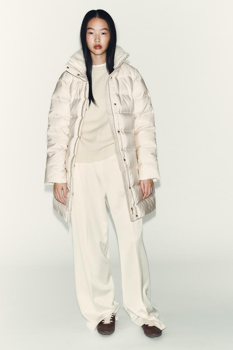 WATER-REPELLENT WINDPROOF HOODED DOWN PUFFER JACKET Ecru ZARA