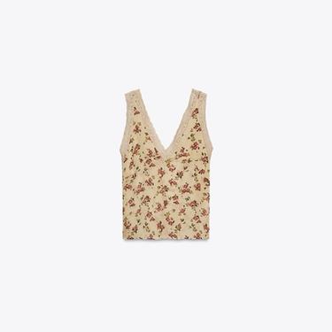 TOP FLEURS DENTELLE - Beige / Marron clair de Zara