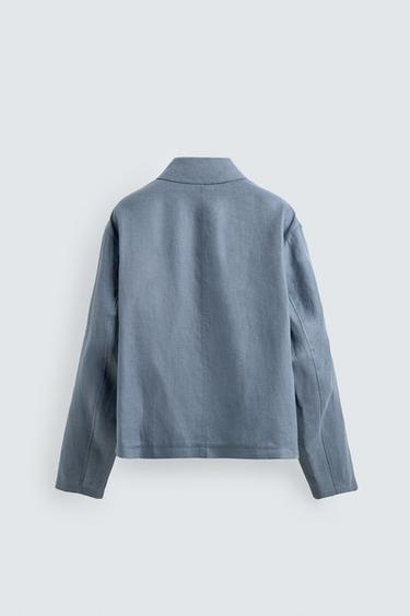 SURCHEMISE 100% LIN À POCHES - Bleu délavé de Zara - Image 7