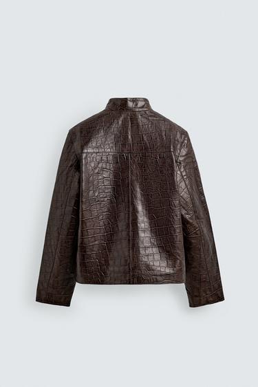 BLOUSON EN CUIR GRAVÉ - Marron de Zara - Image 8