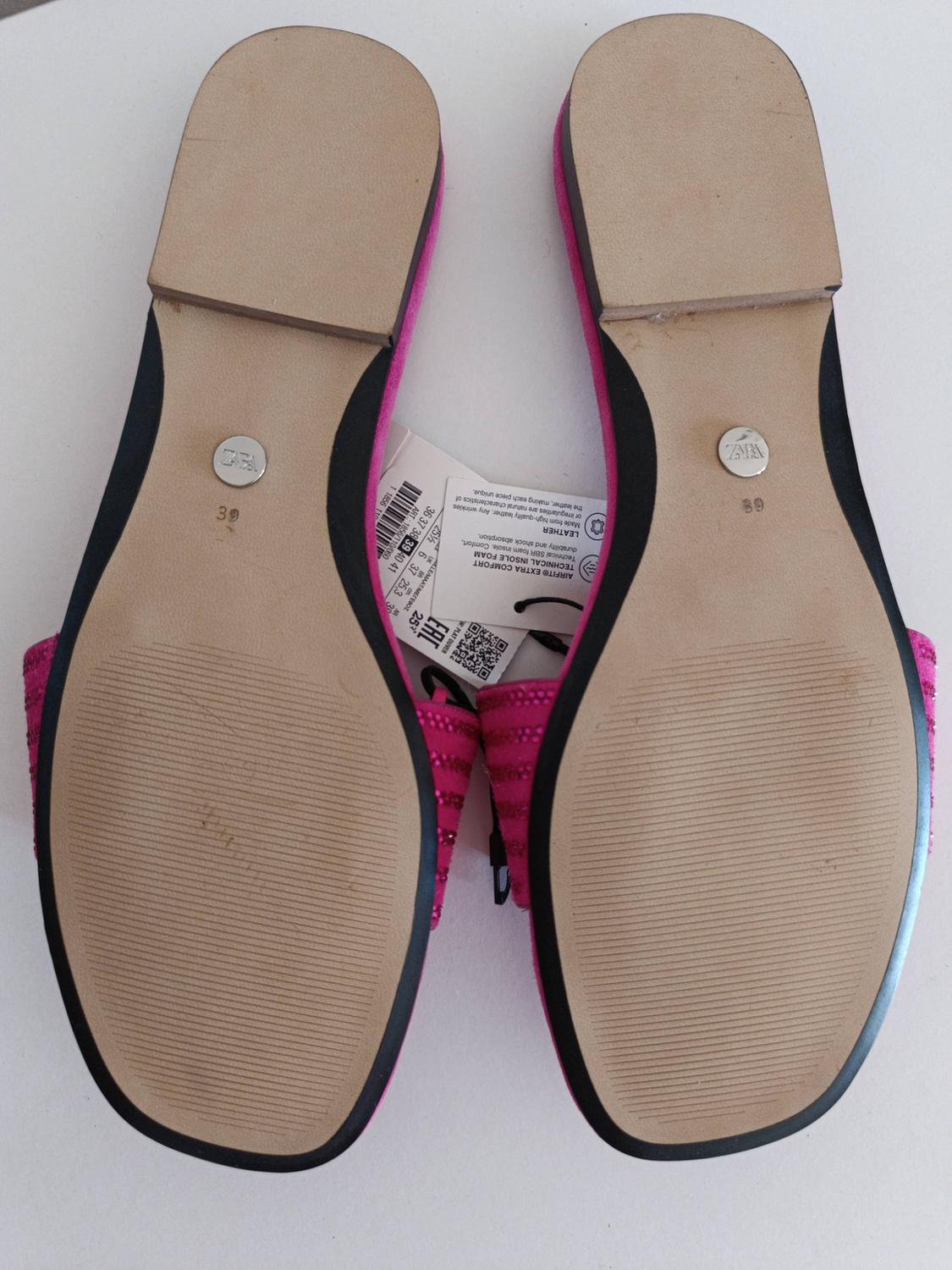 FLAT LEATHER SLIDER SANDALS WITH RHINESTONES - Image 3