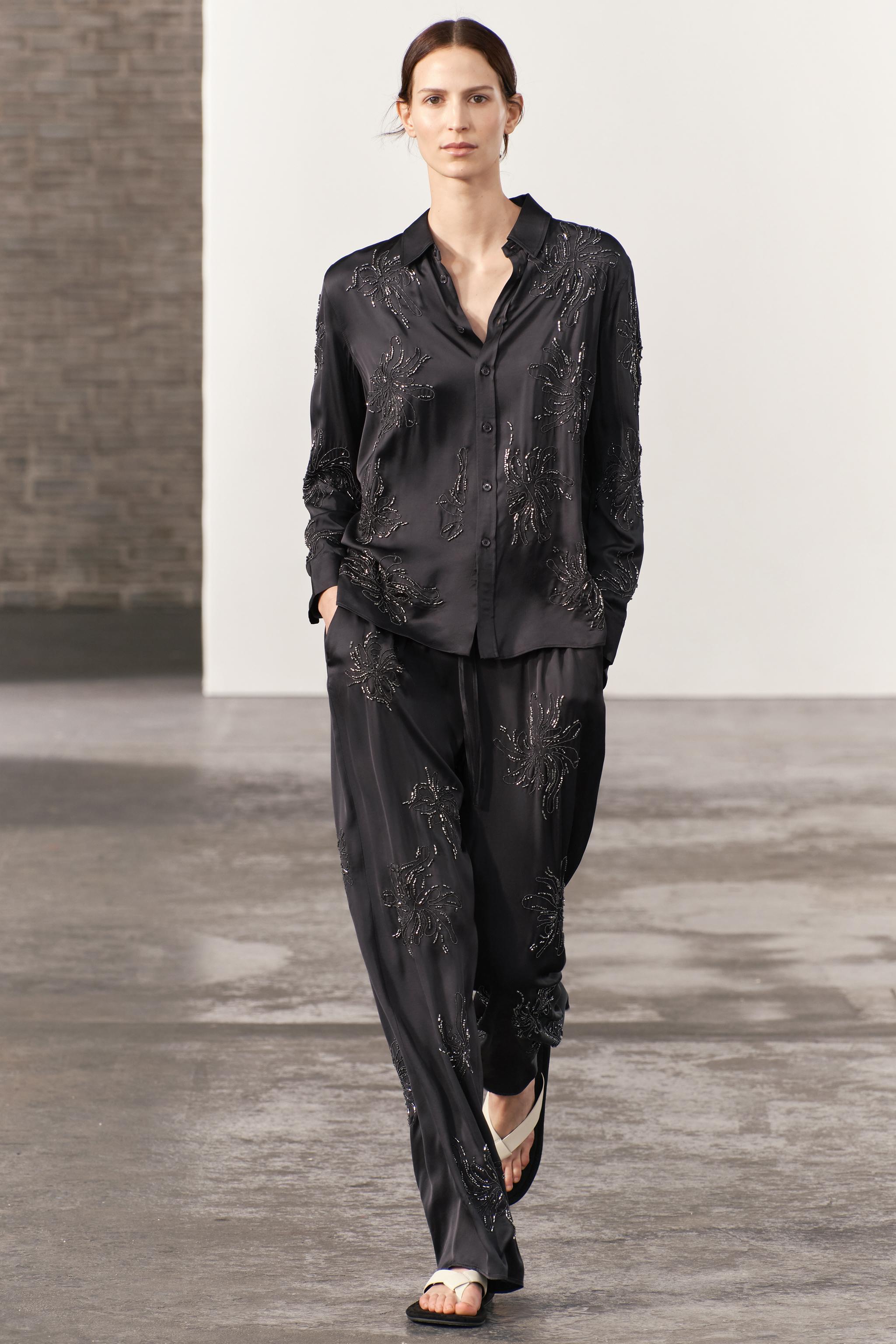 EMBROIDERED BEADED SHIRT ZW COLLECTION - Anthracite grey | ZARA 