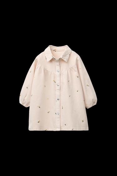 VESTIDO SARGA FLORES BORDADAS - Crudo de Zara - Imagen 0