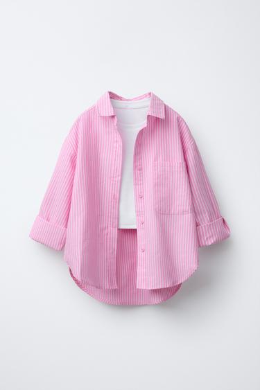 Zara PAKET OXFORD KOŠULJA S REBRASTOM MAJICOM – ružičasta / bijela