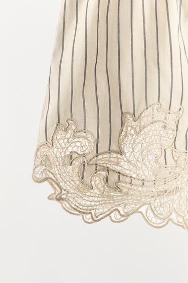 EMBROIDERED LACE STRIPED SHORTS - Ecru / Black by Zara - Image 3