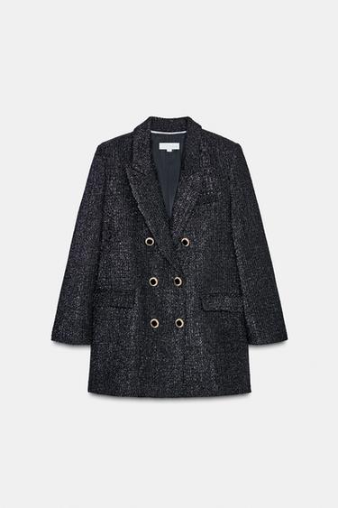 DOUBLE-BREASTED METALLIC THREAD BLAZER - Black by Zara