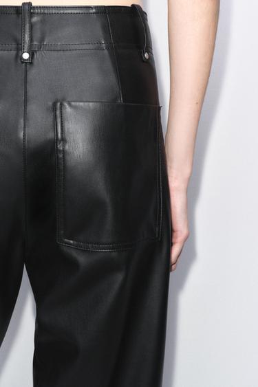 ZW COLLECTION TAILORED WIDE-LEG LEATHER-EFFECT TROUSERS - Black by Zara