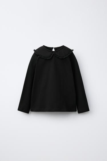 Zara PETER PAN COLLAR TOP - Black