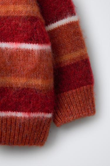 STRIPED EMBROIDERED KNIT JUMPER - Intense red by Zara - Image 3