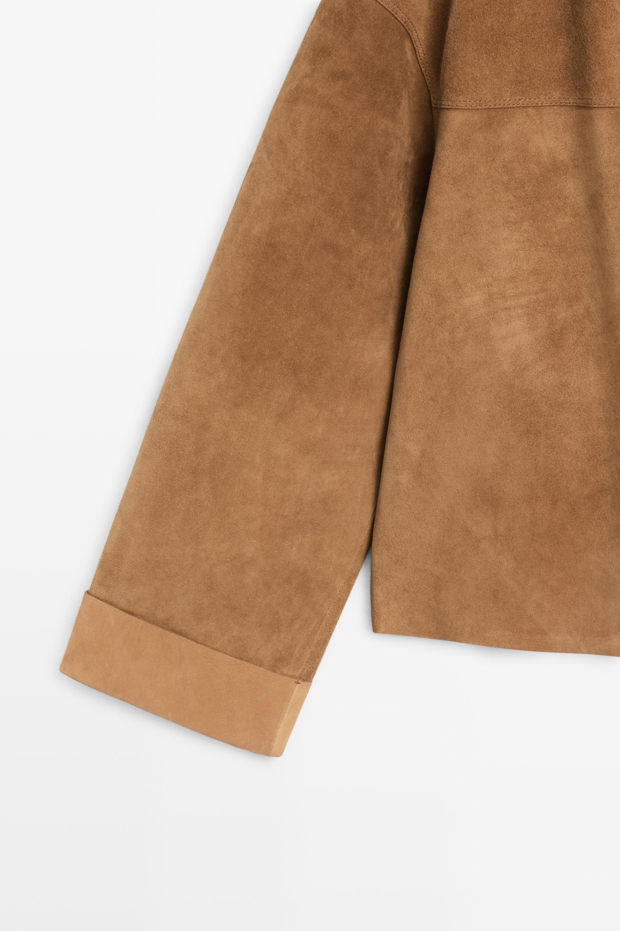 Short double-breasted suede leather jacket